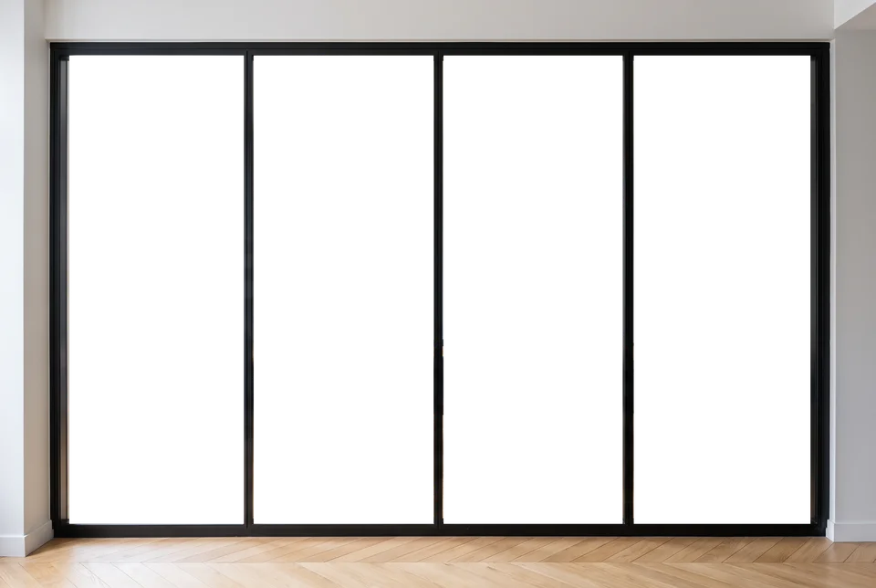 Cloison vitrée de bureau avec cadre aluminium et film anti-regard posé bord à bord jusqu'au profilé